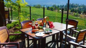 patio overlooking vineyard in Summerland