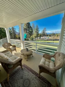 outdoor seating area with farm view