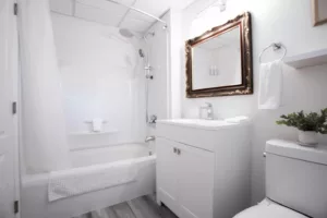 clean bathroom at haskap farms vacation rental