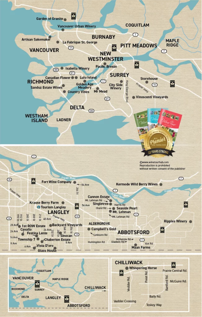 Vancouver winery map, fraser valley map