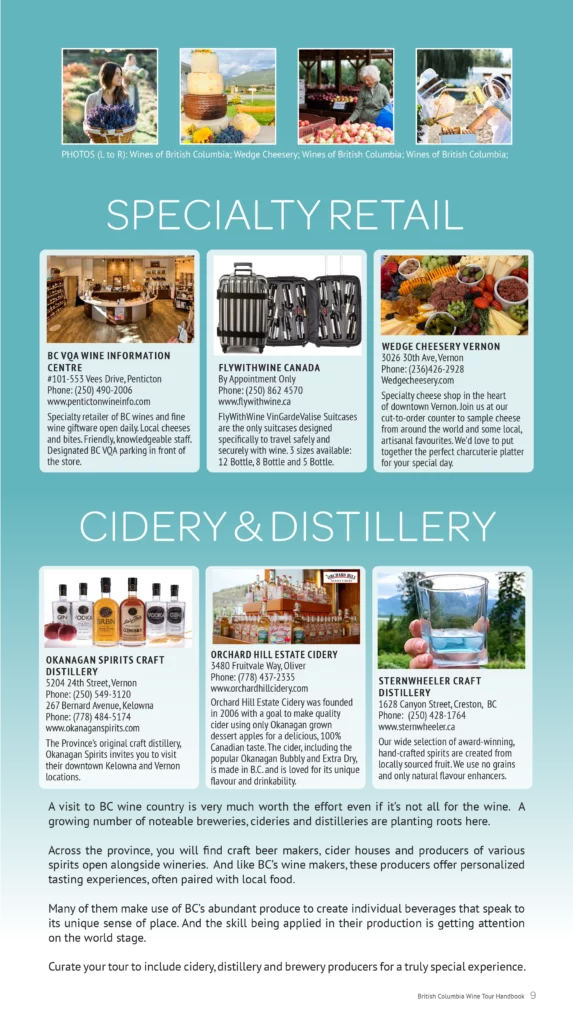 specialty retail, cidery and distillery, shop in BC