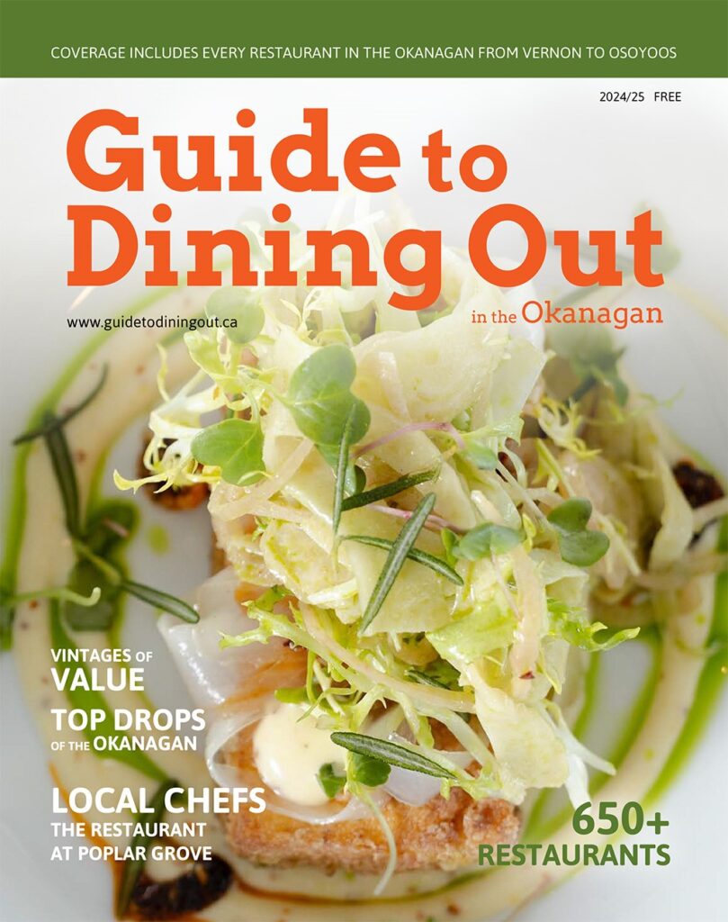 Front cover of current Guide to Dining Out in the Okanagan