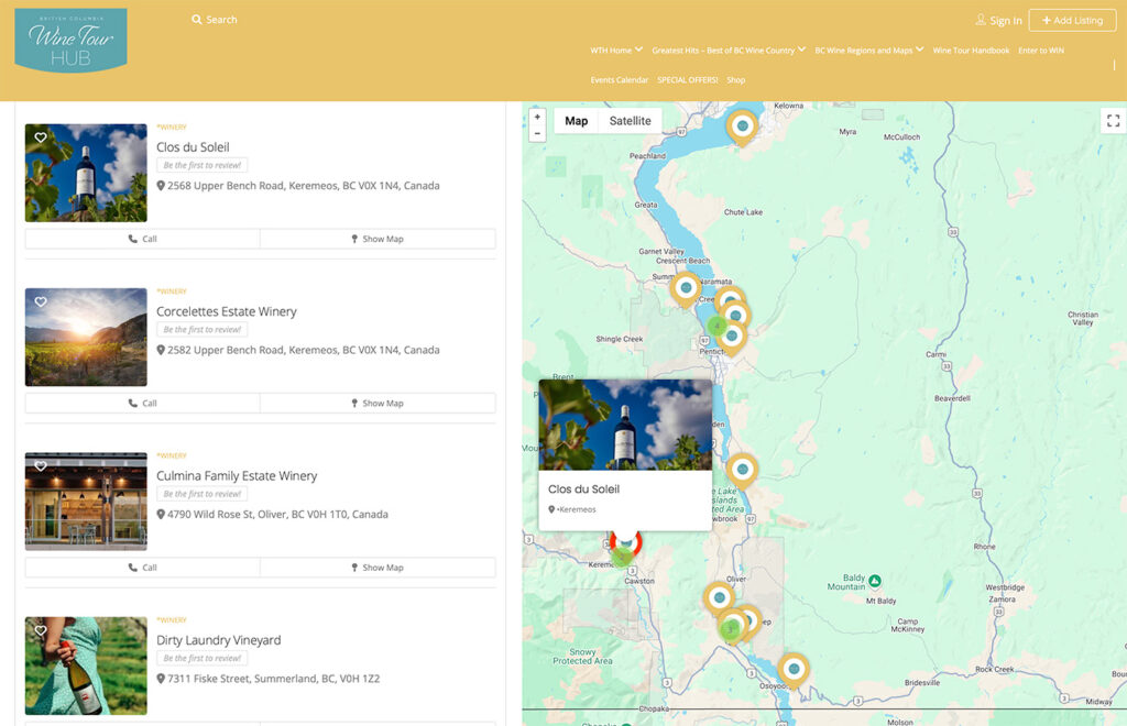 map and listing page